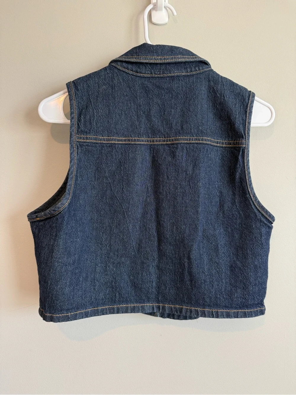 ZARA Cropped Dark Blue Denim Sleeveless Vest Size Medium